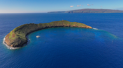 Aerial view of Molokini Crater’s crescent reef off Maui.