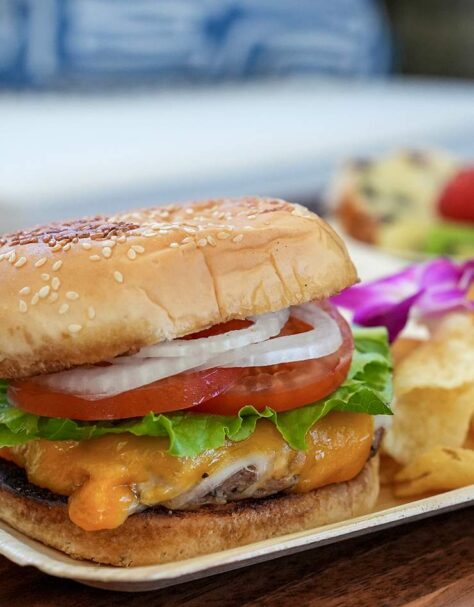 Cheeseburger lunch plate served aboard Pride of Maui.