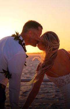 Newly Married Couple on Top Deck on a Pride of Maui Wedding Cruise